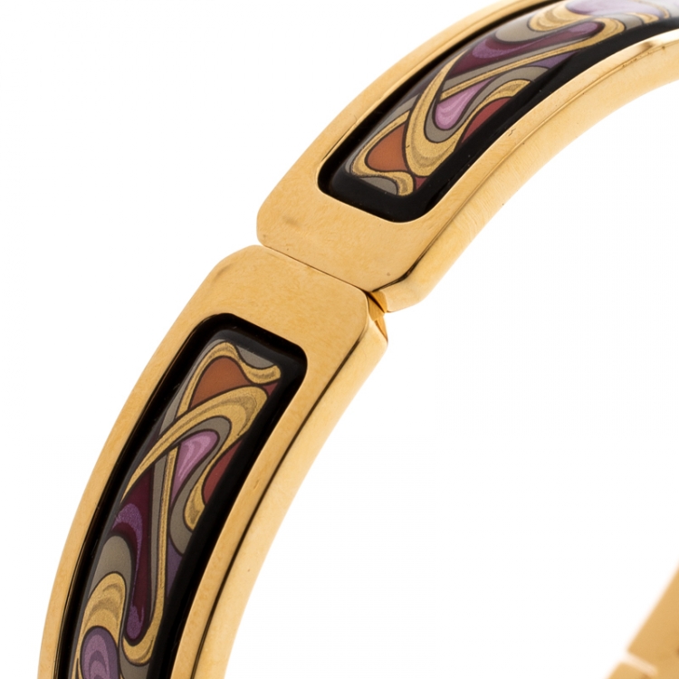 Pre Owned Frey Wille Hommage À Alphonse Mucha Fire Enamel Gold Plated Clasp Ballerina Bangle Bracelet