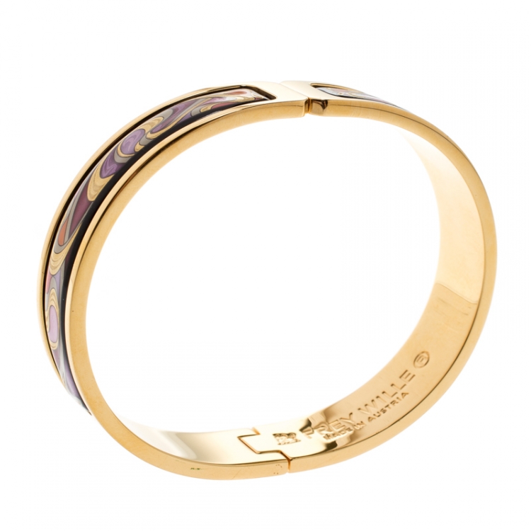 Pre Owned Frey Wille Hommage À Alphonse Mucha Fire Enamel Gold Plated Clasp Ballerina Bangle Bracelet