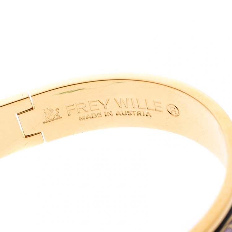 Pre Owned Frey Wille Hommage À Alphonse Mucha Fire Enamel Gold Plated Clasp Ballerina Bangle Bracelet