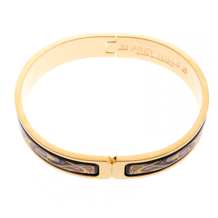 Pre Owned Frey Wille Hommage À Alphonse Mucha Fire Enamel Gold Plated Clasp Ballerina Bangle Bracelet