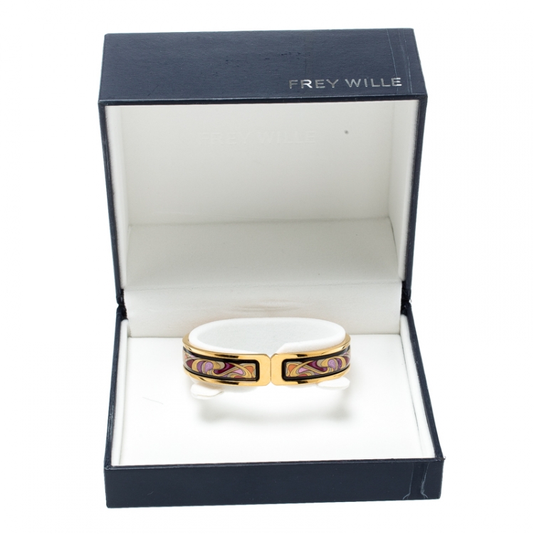 Pre Owned Frey Wille Hommage À Alphonse Mucha Fire Enamel Gold Plated Clasp Ballerina Bangle Bracelet