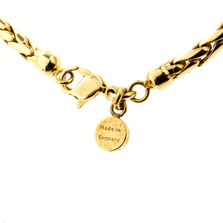 Pre Owned Frey Wille Hommage À Alphonse Mucha Fire Enamel Gold Plated Half Moon Pendant Necklace
