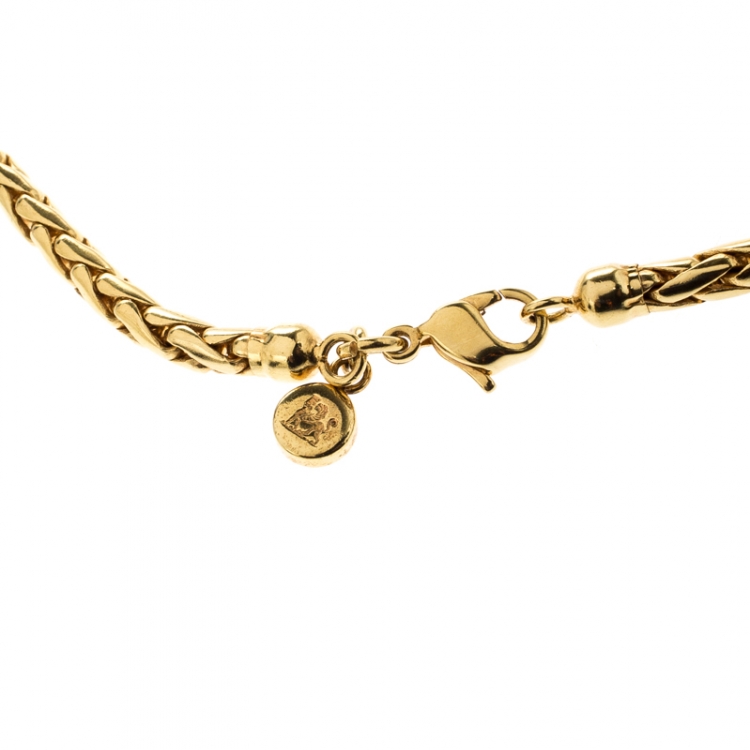 Pre Owned Frey Wille Hommage À Alphonse Mucha Fire Enamel Gold Plated Half Moon Pendant Necklace