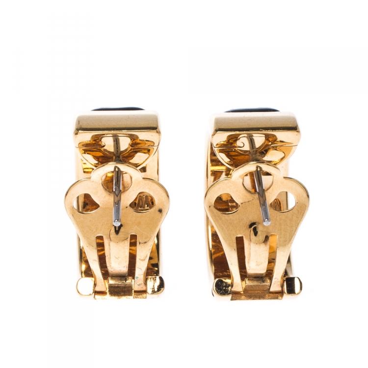 Pre Owned Frey Wille Hommage à Alphonse Mucha Fire Enamel Gold Plated Mini Creole Earrings