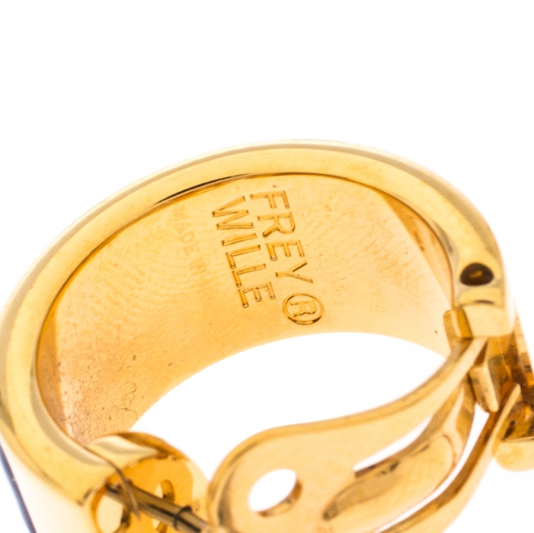 Pre Owned Frey Wille Floral Symphony Fire Enamel Gold Plated Hoop Earrings