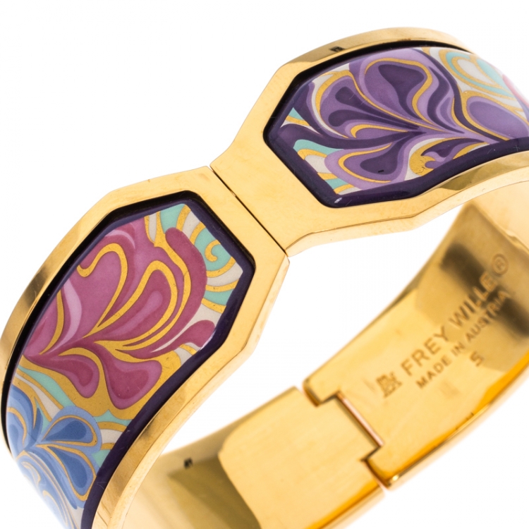 Pre Owned Frey Wille Floral Symphony Fire Enamel Gold Plated Contessa Clasp Bracelet S