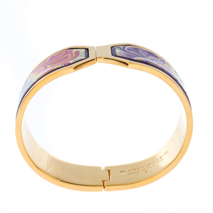 Pre Owned Frey Wille Floral Symphony Fire Enamel Gold Plated Contessa Clasp Bracelet S
