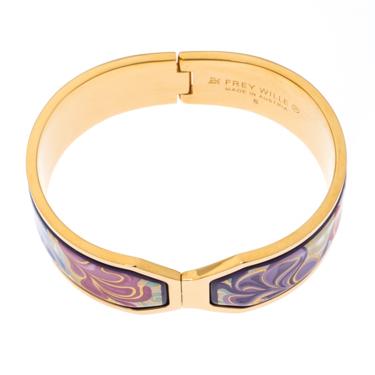 Pre Owned Frey Wille Floral Symphony Fire Enamel Gold Plated Contessa Clasp Bracelet S