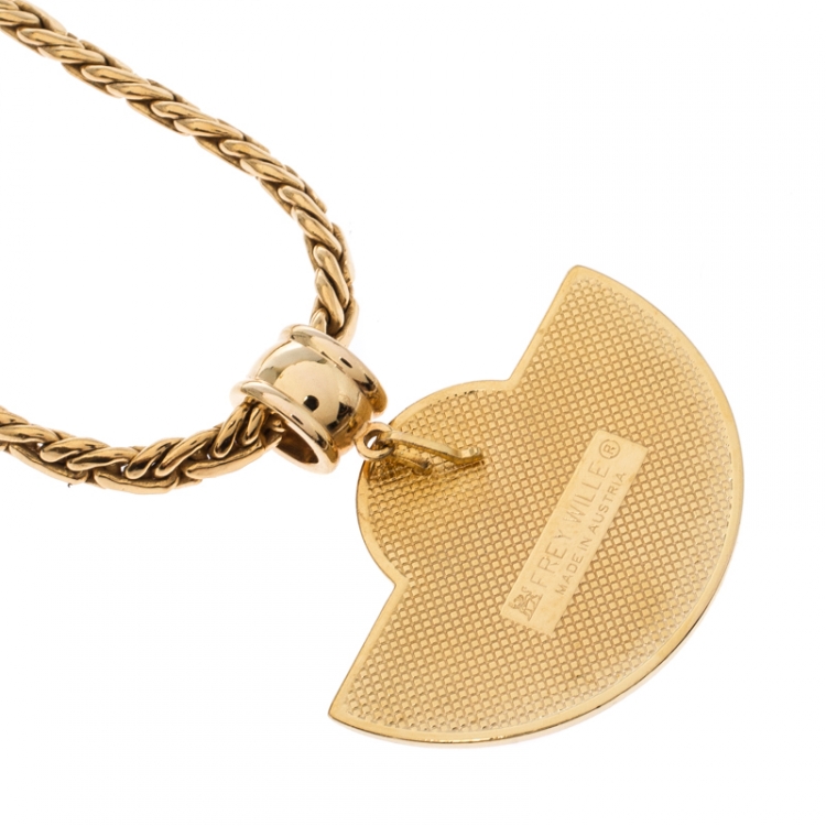 مملوكة مسبقًا Frey Wille Floral Symphony Fire Enamel Gold Plated Half Moon Necklace 