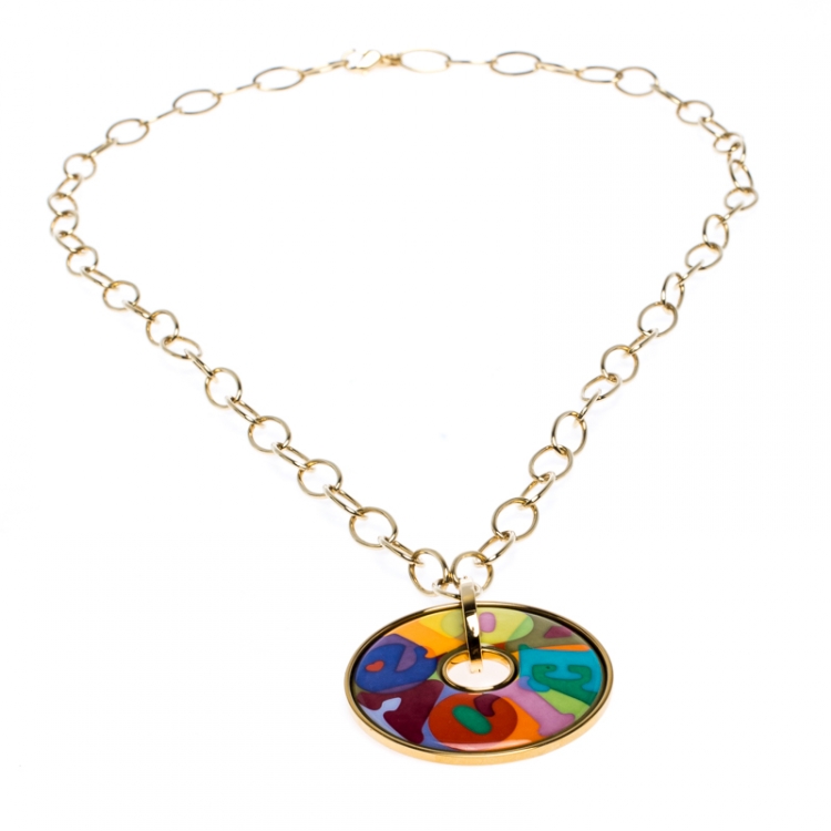 Pre Owned Frey Wille Ode to the joy of life Endless Love Fire Enamel Pendant Necklace 
