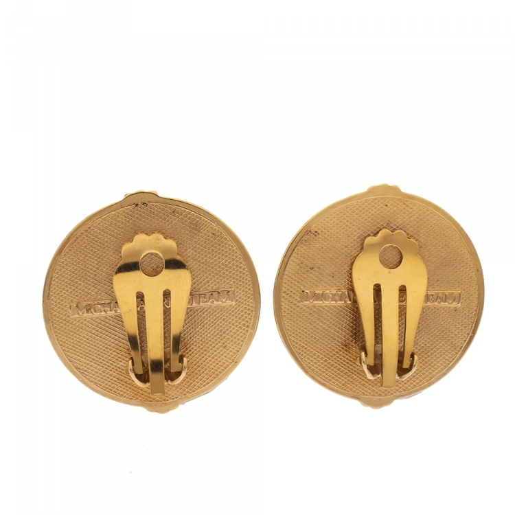 Pre Owned Frey Wille Bird Motif Green Enamel Gold Plated Clip-on Stud Earrings