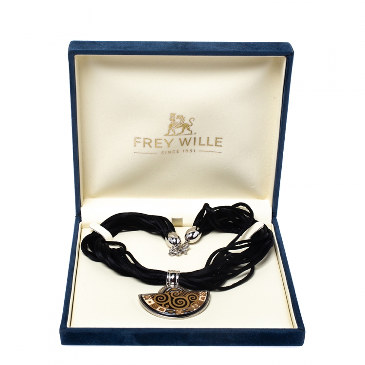 Pre Owned Frey Wille Hommage À Gustav Klimt Nixe Fire Enamel Palladium Plated Half Moon Pendant 