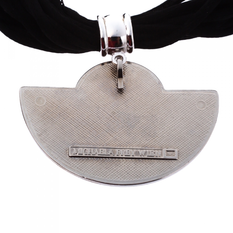 Pre Owned Frey Wille Hommage À Gustav Klimt Nixe Fire Enamel Palladium Plated Half Moon Pendant 