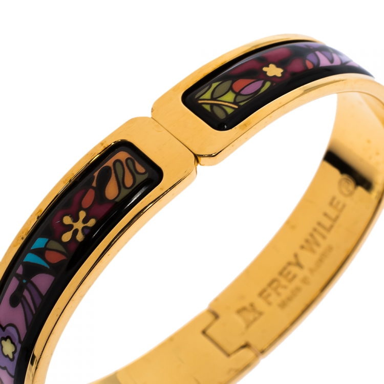 Pre Owned Frey Wille Multicolor Flower Fire Enamel Gold Plated Ballerina Clasp Bracelet 