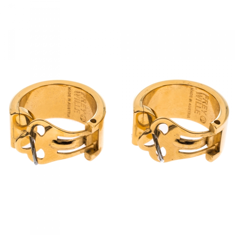 Pre Owned Frey Wille Multicolor Fire Enamel Gold Plated Hoop Earrings