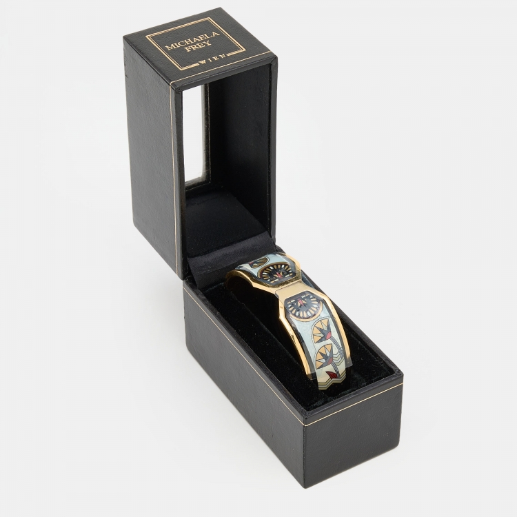Pre Owned Frey Wille Vintage Fire Enamel Gold Plated Contessa Clasp Bracelet