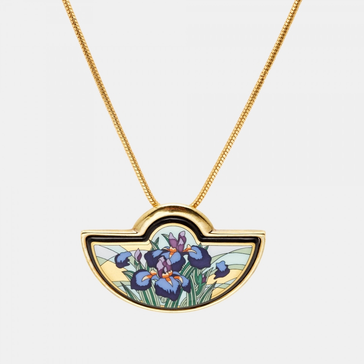 Pre Owned Frey Wille Fire Enamel Gold Tone Necklace