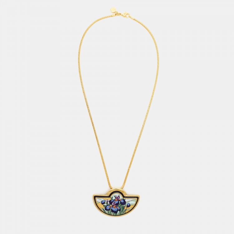 Pre Owned Frey Wille Fire Enamel Gold Tone Necklace