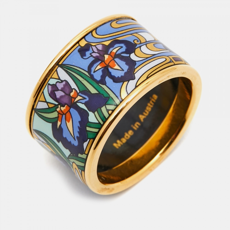 Pre Owned Frey Wille  Fire Enamel Gold Tone Ring Size 55