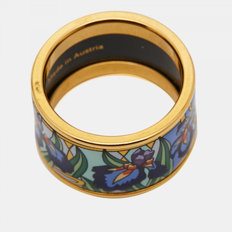 Pre Owned Frey Wille  Fire Enamel Gold Tone Ring Size 55