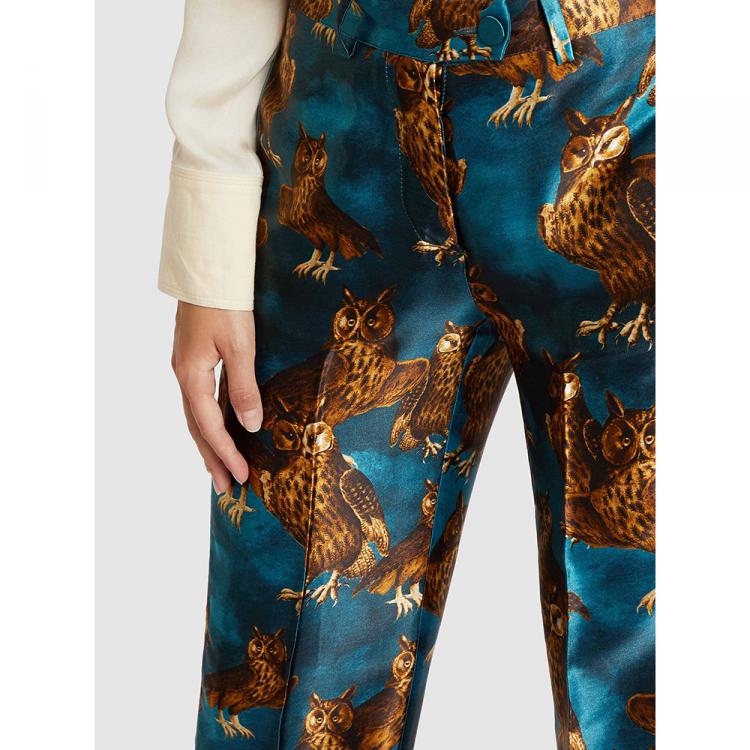 Pre Owned F.R.S For Restless Sleepers Blue Owl Print Straight Leg Trousers Size M