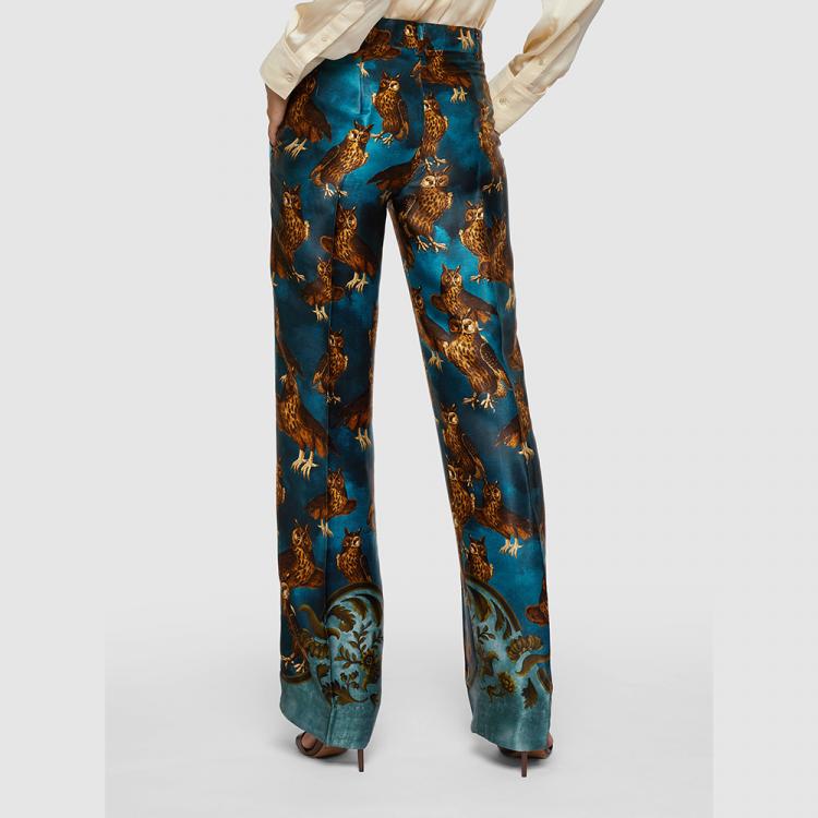 Pre Owned F.R.S For Restless Sleepers Blue Owl Print Straight Leg Trousers Size M