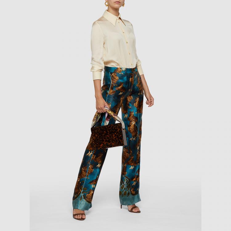 Pre Owned F.R.S For Restless Sleepers Blue Owl Print Straight Leg Trousers Size M