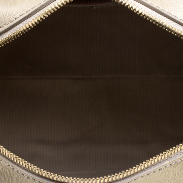 Pre Owned Furla Gold Saffiano Leather Dolly Boston Bag