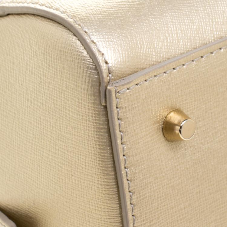 Pre Owned Furla Gold Saffiano Leather Dolly Boston Bag