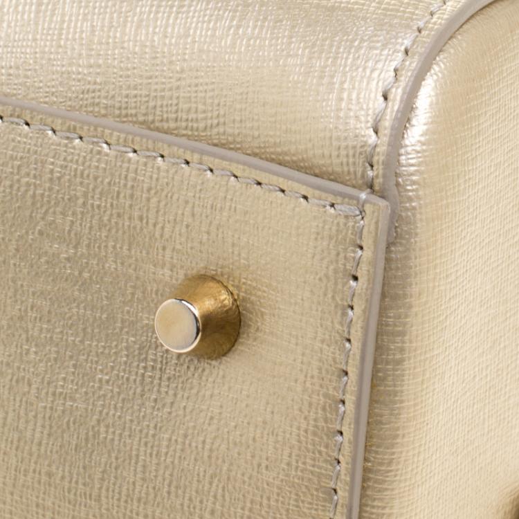 Pre Owned Furla Gold Saffiano Leather Dolly Boston Bag