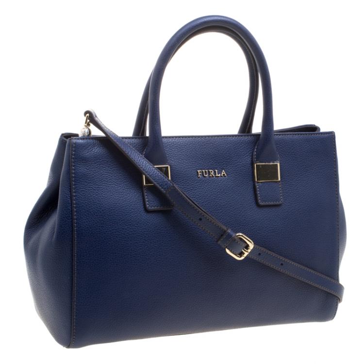 Pre Owned Furla Navy Blue Leather Medium Amelia Tote