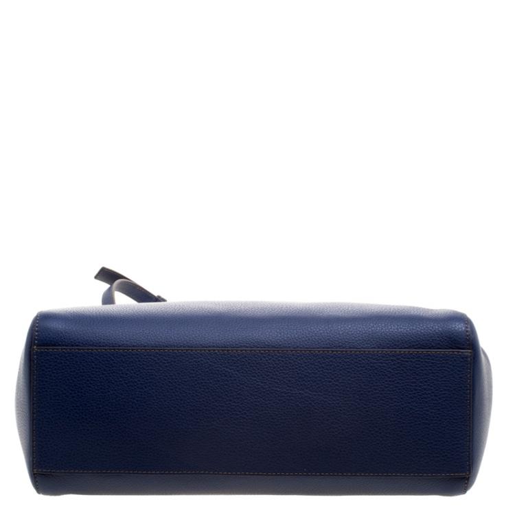 Pre Owned Furla Navy Blue Leather Medium Amelia Tote