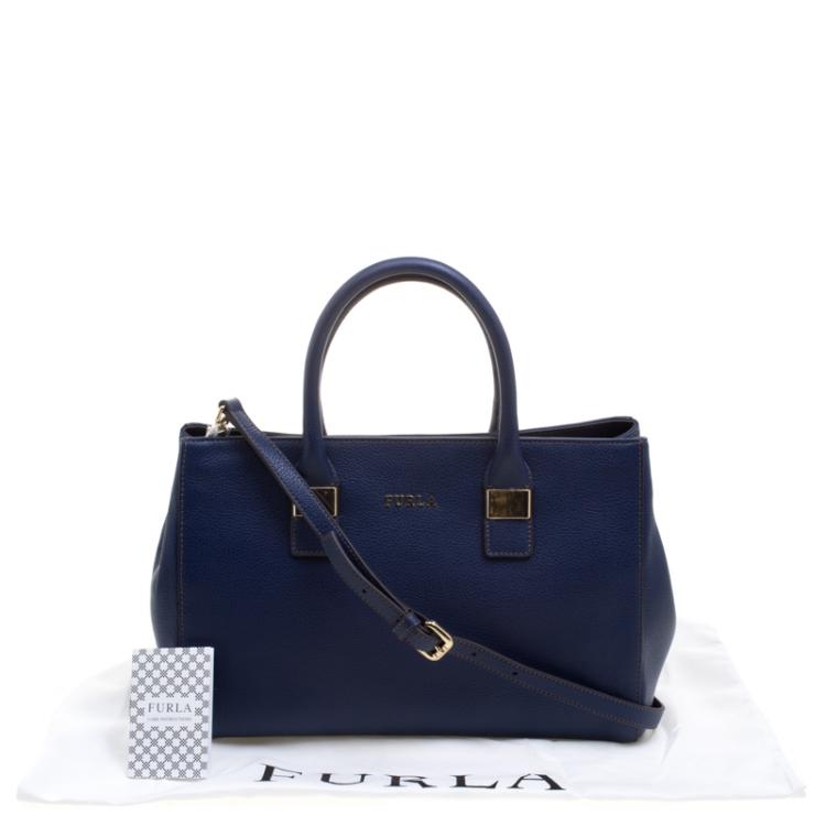 Pre Owned Furla Navy Blue Leather Medium Amelia Tote