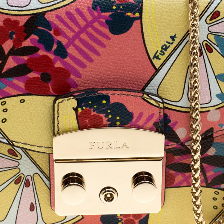 Pre Owned Furla Multicolor Printed Leather Mini Metropolis Toni Rosa Quarzo Crossbody Bag