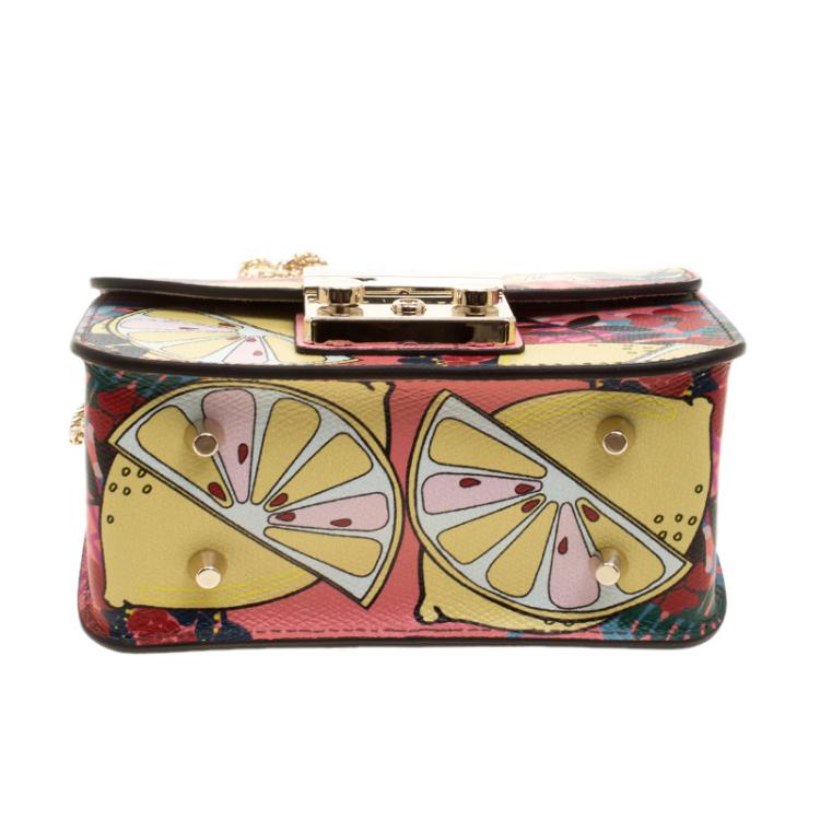 Pre Owned Furla Multicolor Printed Leather Mini Metropolis Toni Rosa Quarzo Crossbody Bag