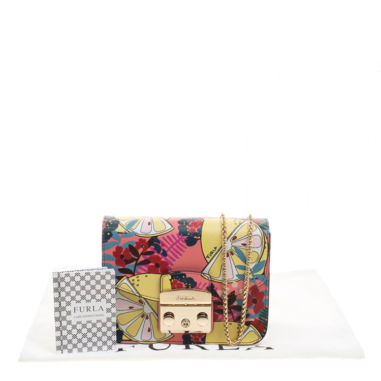 Pre Owned Furla Multicolor Printed Leather Mini Metropolis Toni Rosa Quarzo Crossbody Bag