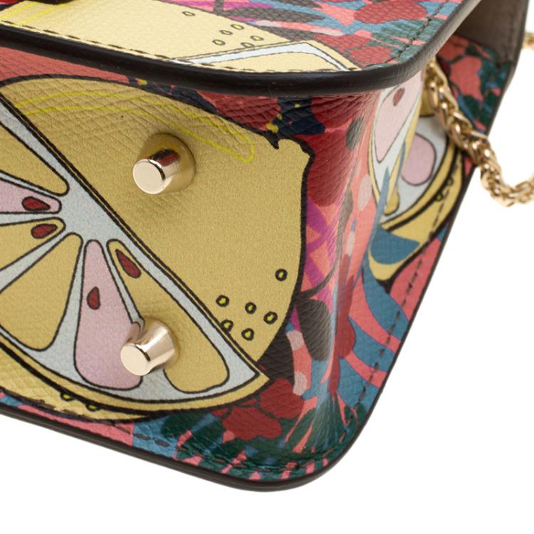 Pre Owned Furla Multicolor Printed Leather Mini Metropolis Toni Rosa Quarzo Crossbody Bag