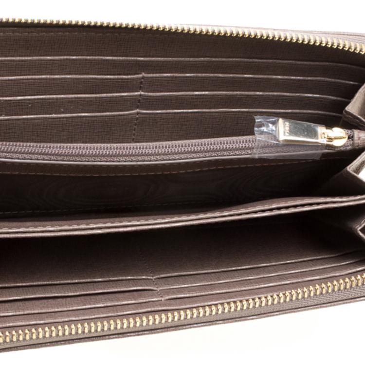Pre Owned Furla Dark Beige Leather XL Babylon Zip Around Wallet
