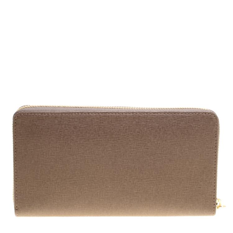 Pre Owned Furla Dark Beige Leather XL Babylon Zip Around Wallet