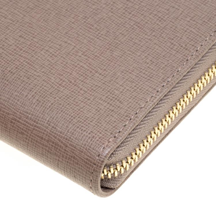Pre Owned Furla Dark Beige Leather XL Babylon Zip Around Wallet
