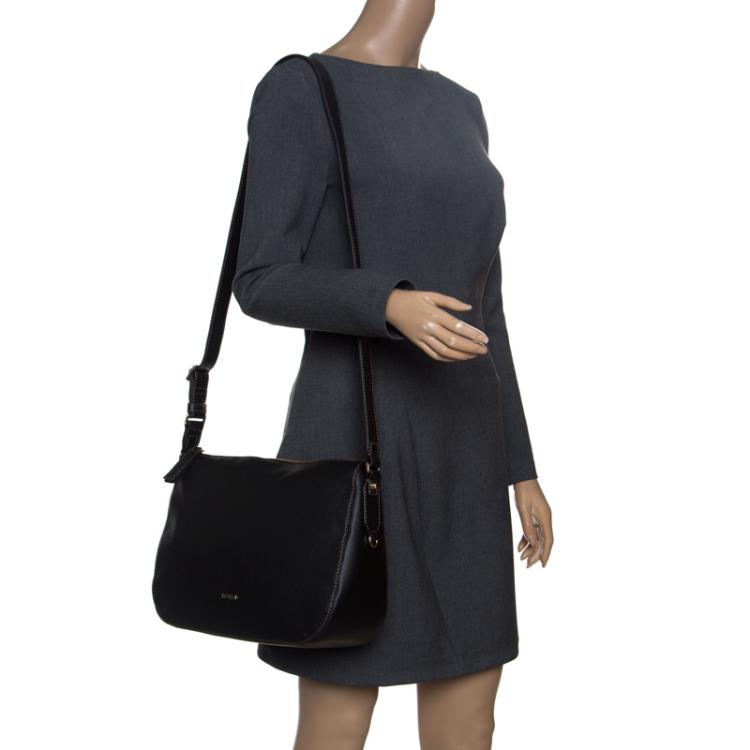 Pre Owned Furla Black Leather Medium Emma Hobo 