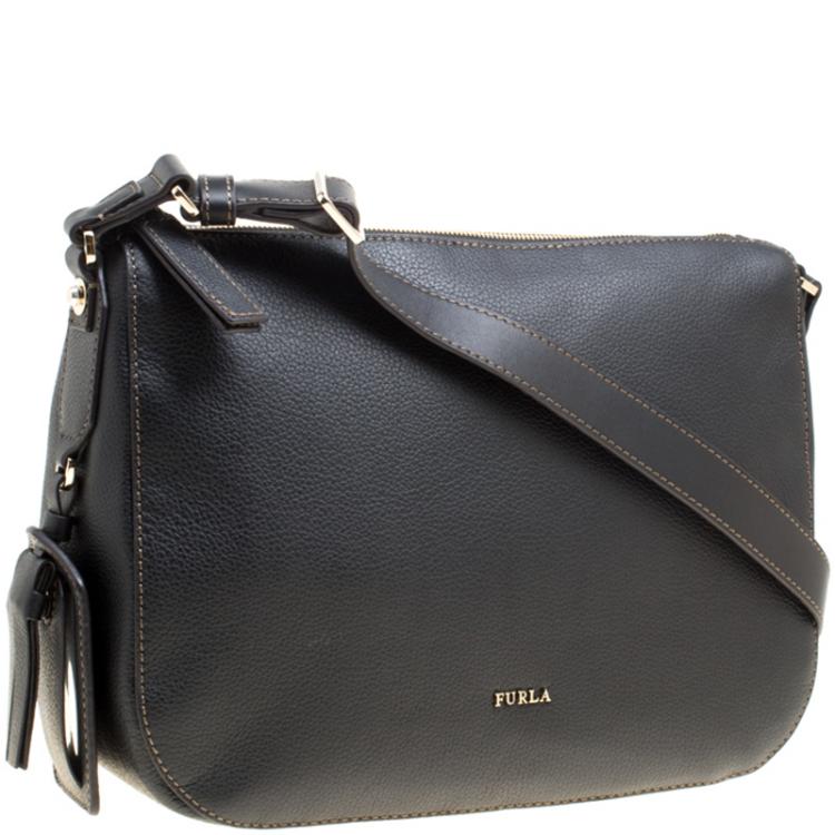 Pre Owned Furla Black Leather Medium Emma Hobo 