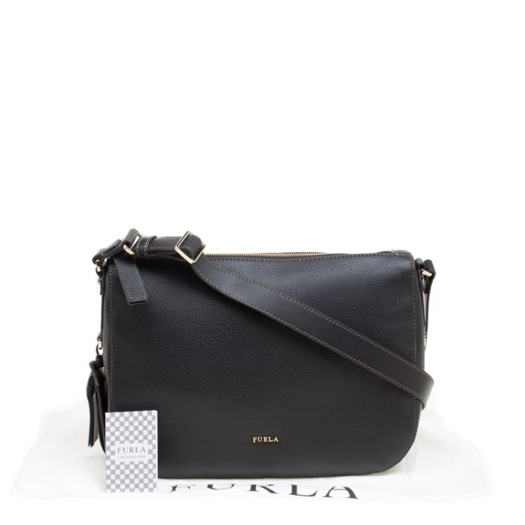 Pre Owned Furla Black Leather Medium Emma Hobo 