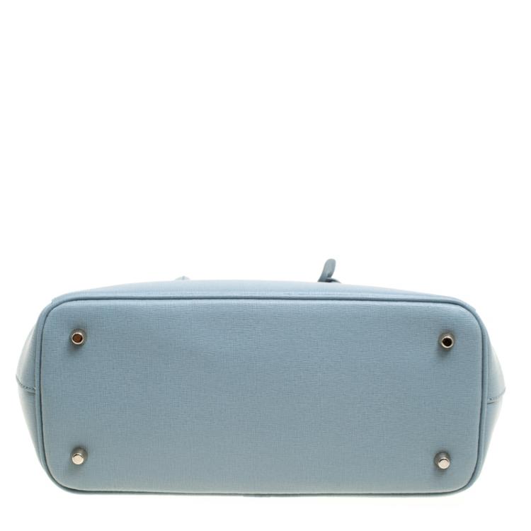 Pre Owned Furla Dusty Blue Leather Mini Linda Tote 