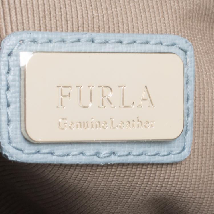 Pre Owned Furla Dusty Blue Leather Mini Linda Tote 