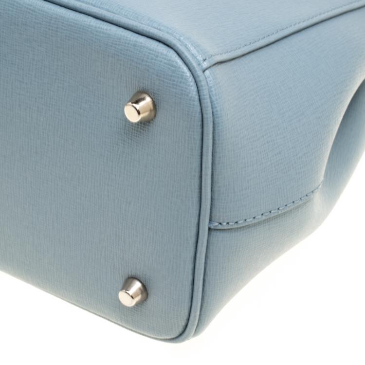 Pre Owned Furla Dusty Blue Leather Mini Linda Tote 