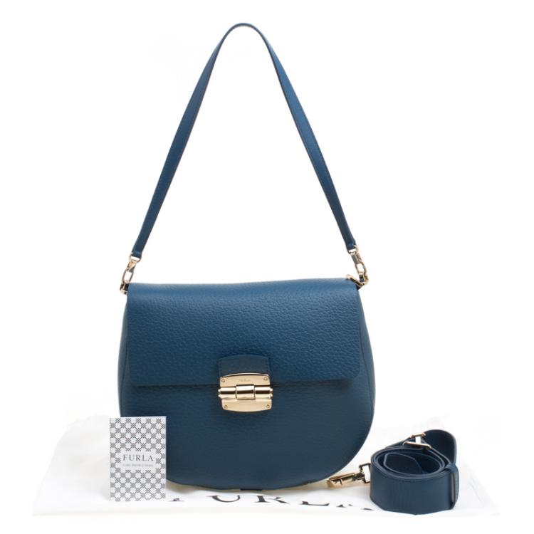 Pre Owned Furla Blue Leather Small Club Crossbody Bag