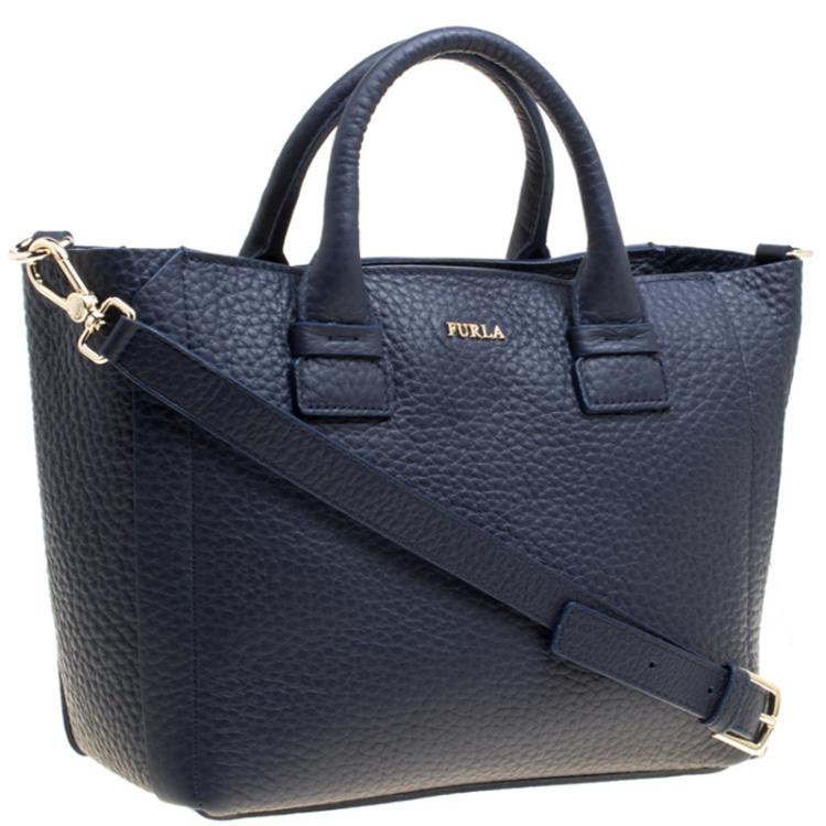 Pre Owned Furla Navy Blue Leather Small Capriccio Tote 
