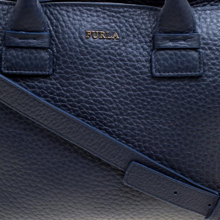 Pre Owned Furla Navy Blue Leather Small Capriccio Tote 