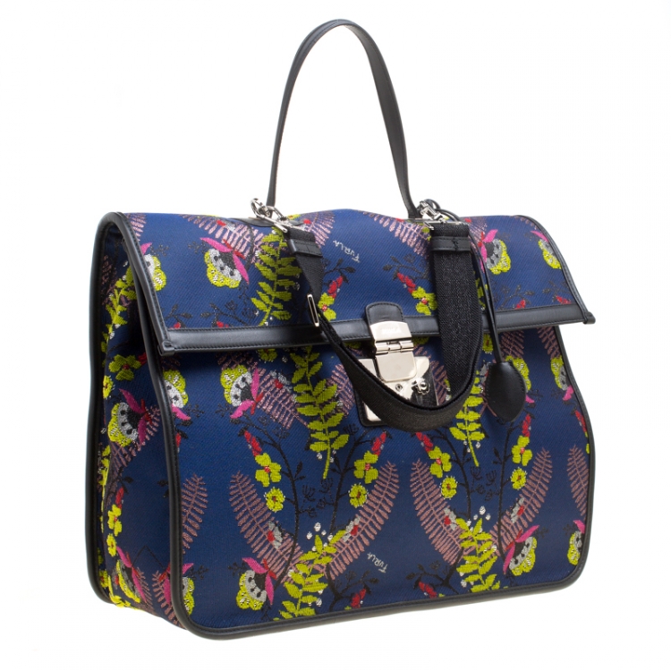 مملوكة مسبقًا Furla Toni Blu Printed Fabric XL Fenice Top Handle Bag